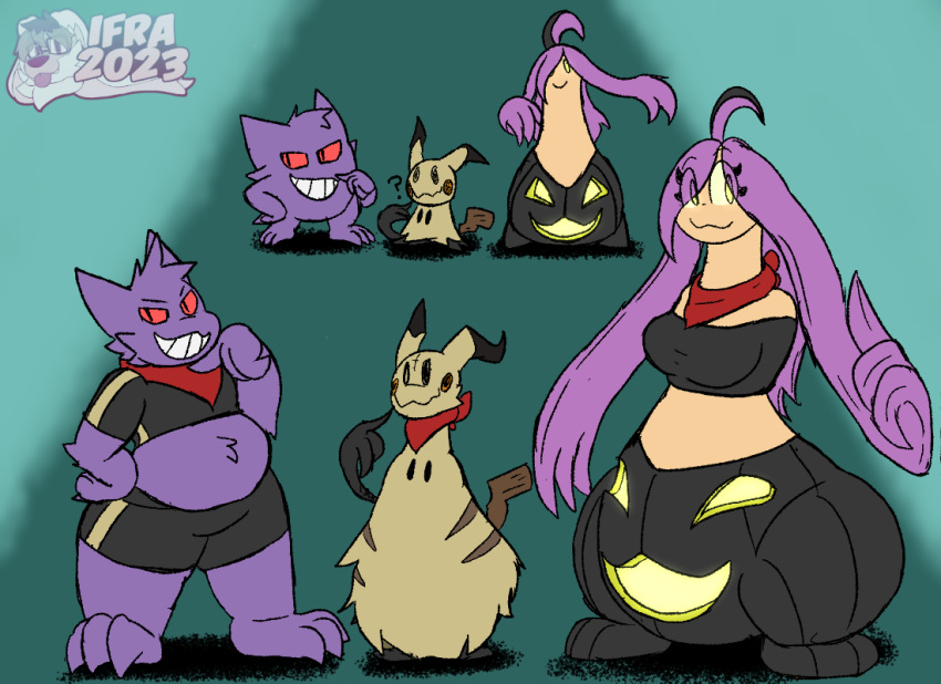 anthro female garret_the_gengar generation_1_pokemon generation_6_pokemon generation_7_pokemon gengar ghoulia_the_gourgeist gourgeist ifra male mimi_the_mimikyu mimikyu nintendo nonbinary_(lore) pokemon pokemon_(species)