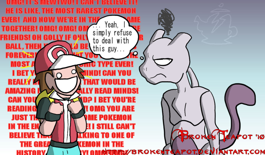 2010 brokenteapot clothing duo english_text frown generation_1_pokemon hat headgear headwear humor legendary_pokemon male mewtwo nintendo pokemon pokemon_(species) pokemon_trainer red_(pokemon) smile text