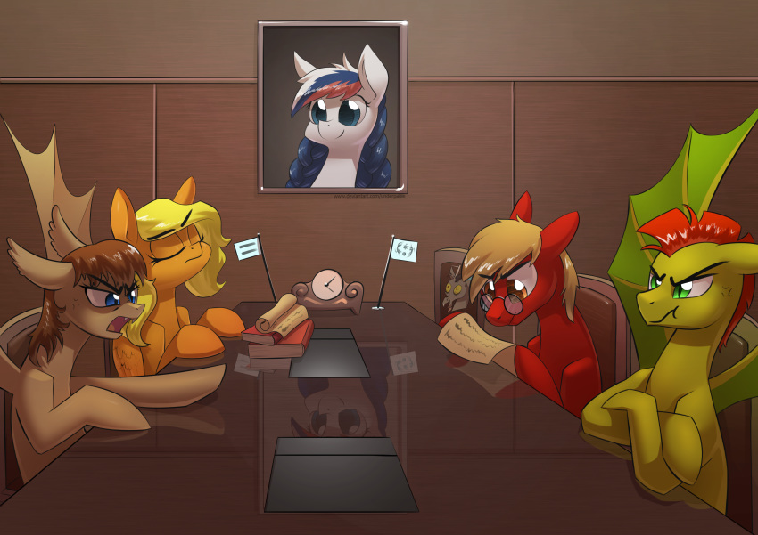 absurd_res chimera clock discord_(mlp) draconequus equid equine eyewear fan_character female feral friendship_is_magic glasses group hasbro hi_res male mammal my_little_pony mythological_creature mythological_equine mythology pegasus thestral underpable wings