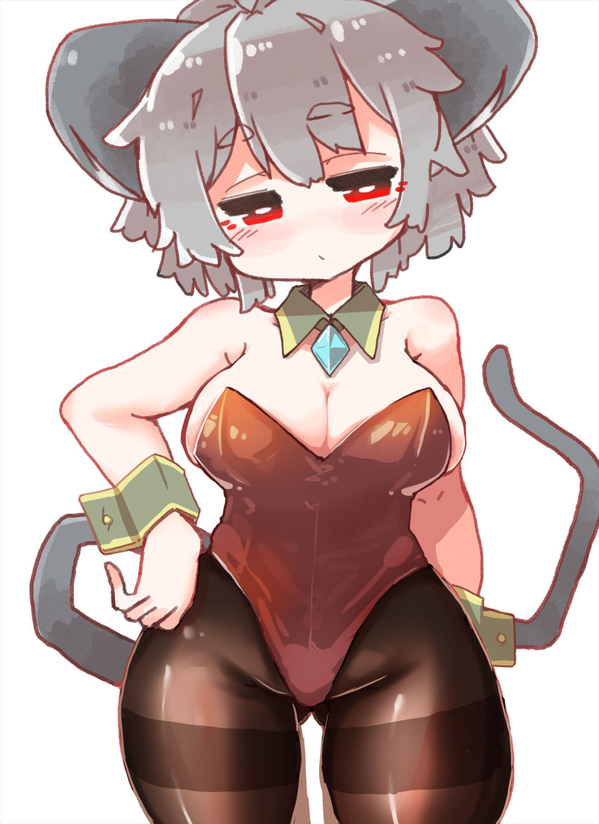 animal_humanoid big_breasts breasts cleavage clothed clothing female grey_hair hair hi_res humanoid legwear leotard mammal mammal_humanoid mouse_humanoid murid murid_humanoid murine murine_humanoid nazrin red_eyes rodent rodent_humanoid sabitare shirt_collar short_hair solo tights touhou