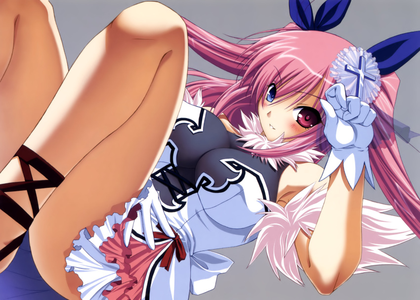 absurdres blue_eyes breasts chu_x_chu_idol chua_churam cross female gloves hair_ornament hair_ribbon heterochromia highres impossible_clothes impossible_shirt large_breasts ozawa_akifumi pink_eyes pink_hair ribbon shirt solo twintails