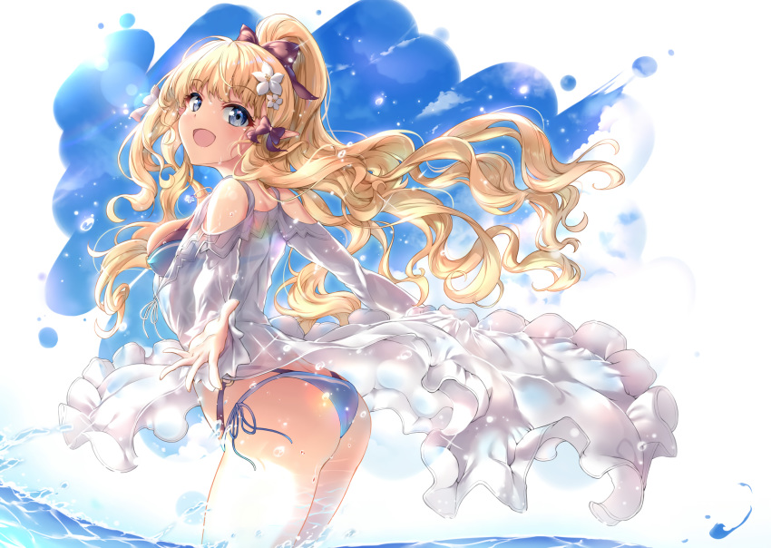 bikini princess_connect! skirt skirt_lift swimsuit tagme_(character) water xin_(zinc)