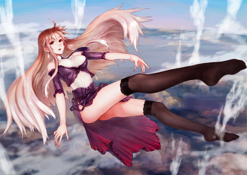 clouds dress long_hair nopan original sasagawa_(haikaiki) sky thighhighs