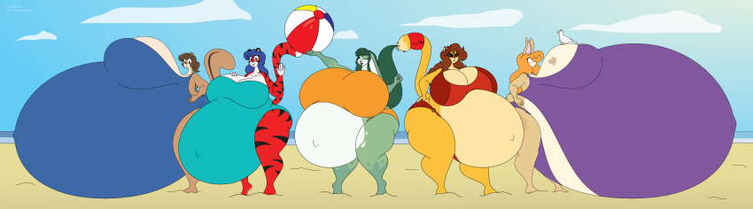 2013 absurd_res accessory anthro avian ball beach beach_ball belly belly_size_difference big_belly big_breasts bikini bird blonde_hair blue_hair breasts brown_hair chipmunk clothing cloud copyright_symbol digital_media_(artwork) felid female fur furgonomics green_body green_fur green_hair ground_squirrel group gull hair hi_res huge_belly huge_breasts hyper hyper_belly hyper_breasts hyper_pregnancy inflatable jewelry kathy_(danellz) lagomorph lari larid leporid lion mammal multicolored_body multicolored_fur navel outie_navel pantherine piaaru pregnant rabbit red_body red_fur ring rodent sand satsumalord sciurid seaside stripes swimwear symbol tail tail_accessory tail_jewelry tail_ring terry_(satsumalord) thick_thighs tiger two_tone_body two_tone_fur unknown_species vanessa_love water white_body white_fur wide_hips zephra_(character)