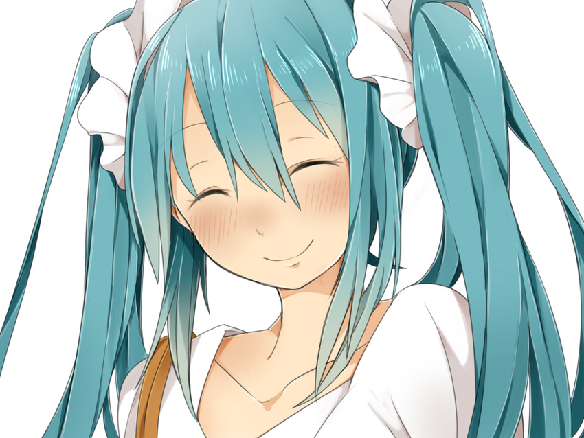 aqua_eyes aqua_hair blush closed_eyes collarbone commentary_request female hair_ornament hatsune_miku long_hair naruto_maki smile solo transparent_background twintails vocaloid