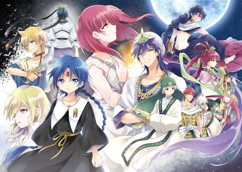 3girls 6+boys aladdin_(magi) ali_baba_saluja bad_id bad_pixiv_id black_hair blonde_hair blue_hair braid cousins earrings green_hair grey_hair ja'far_(magi) jewelry judal ka_koubun konayama_kata long_hair magi_the_labyrinth_of_magic masrur morgiana multiple_boys multiple_girls purple_hair red_hair ren_hakuryuu ren_kougyoku sharrkan short_hair sinbad_(magi) single_braid titus_alexius yamuraiha