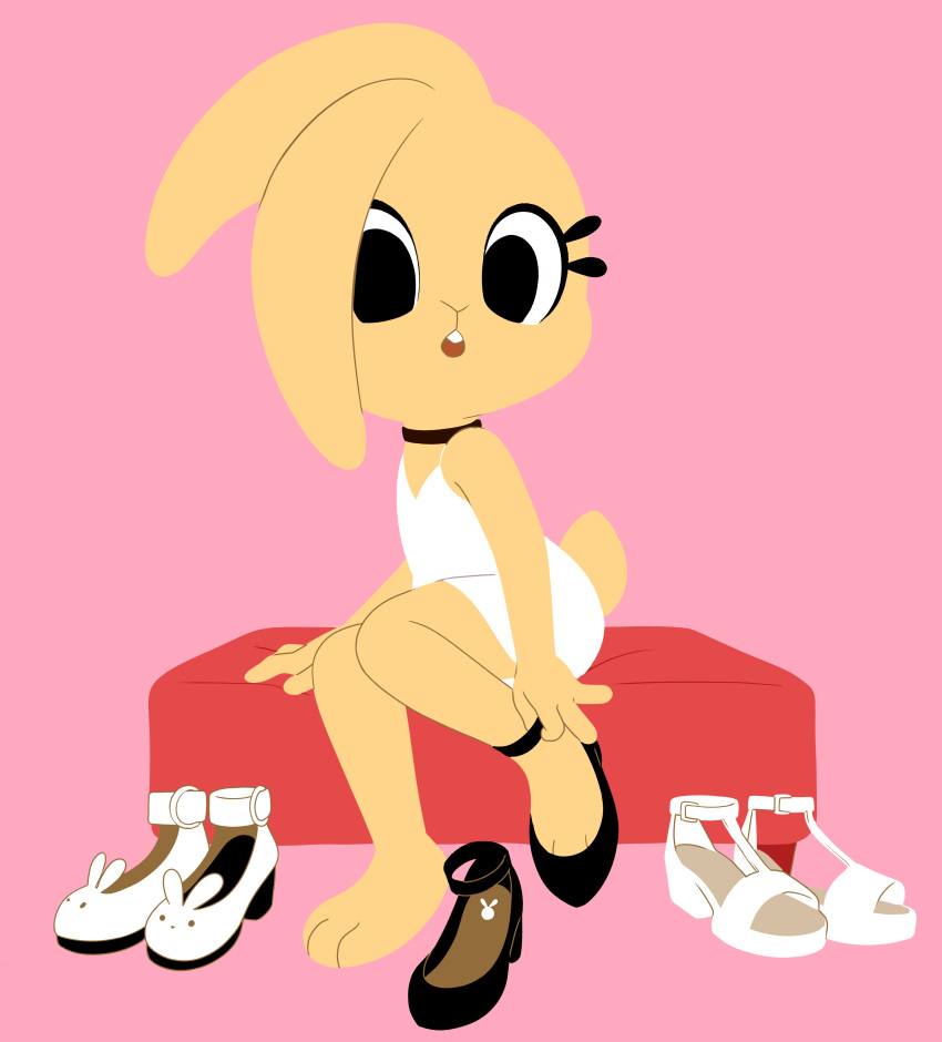 absurd_res bonita_(gaturo) clothed clothing collar conditional_dnp dress female footwear fur gaturo hi_res high_heels lagomorph leporid mammal rabbit shoes solo yellow_body yellow_fur