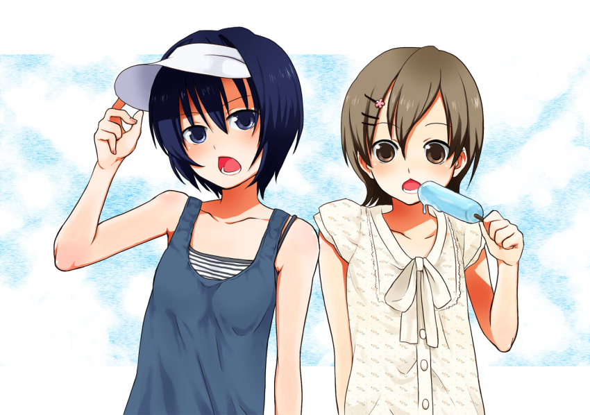 1boy androgynous bad_id bad_pixiv_id female food hair_ornament hairpin mako-chan_(minami-ke) makoto_(minami-ke) minami-ke minami_touma otoko_no_ko popsicle reverse_trap rio_(usagiya) short_hair