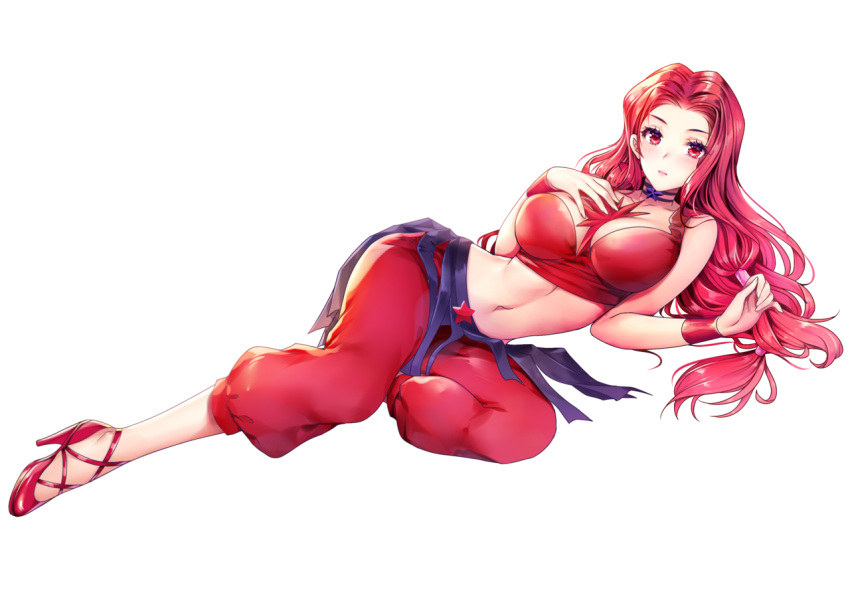 bishoujo_senshi_sailor_moon bishoujo_senshi_sailor_moon_crystal breasts choker cleavage eudial_(sailor_moon) female high_heels jewelry large_breasts lebachqui126 long_hair lying midriff navel on_side red_eyes red_footwear red_hair solo witches_5