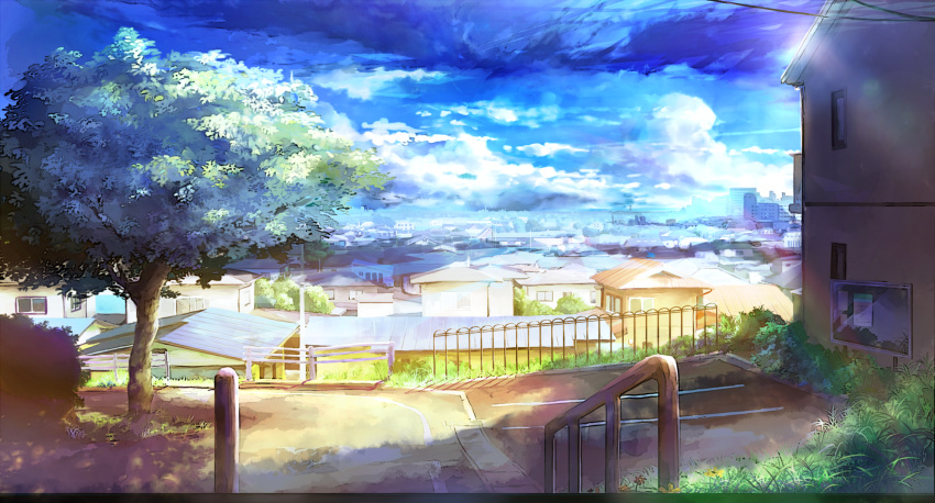 building cityscape cloud commentary_request day highres no_humans original outdoors plant scenery sky tree yatsude