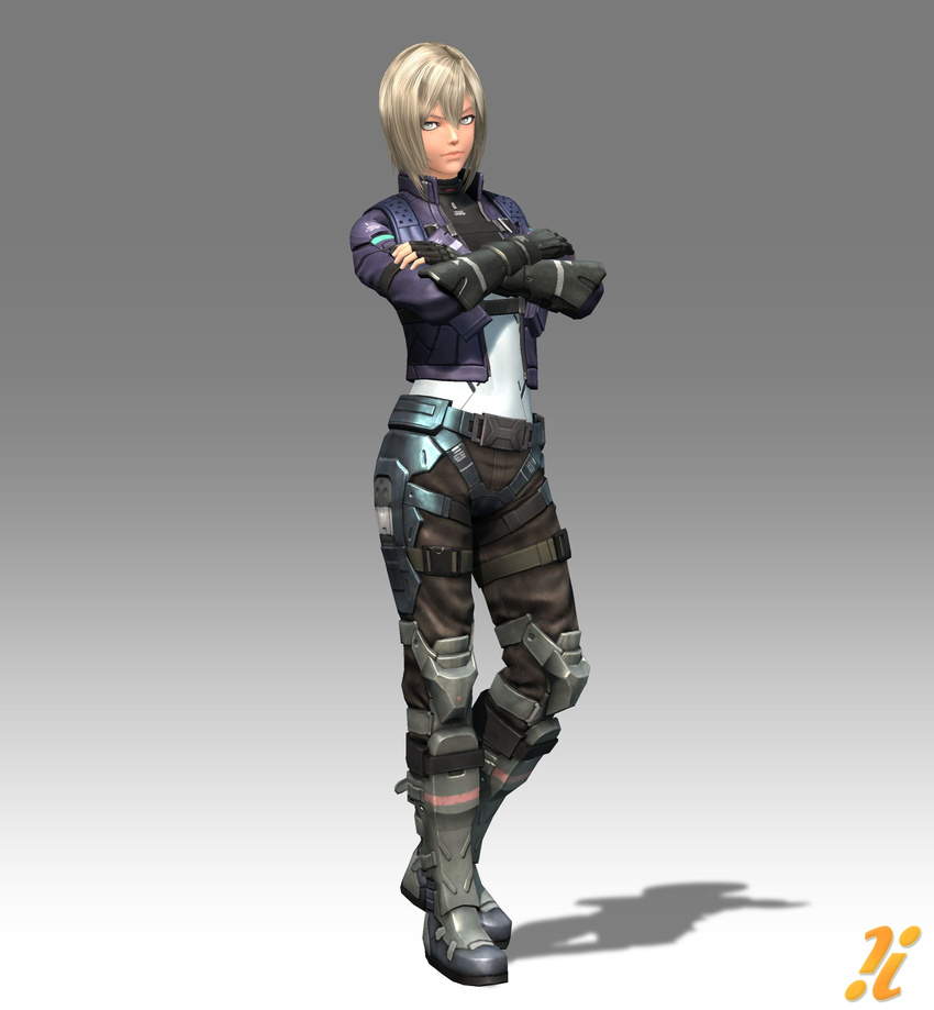 armor belt blonde_hair boots crossed_arms female fingerless_gloves gloves grey_eyes huge_filesize irina_akulov nintendo official_art solo xenoblade_chronicles_x