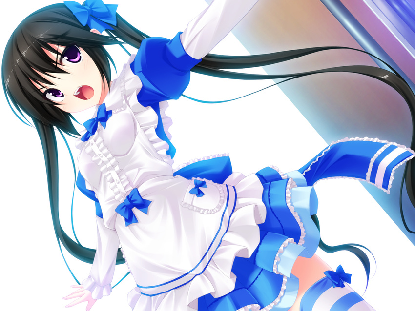 black_hair game_cg lolita_fashion long_hair luna_lia mecha-con! purple_eyes thighhighs twintails yatake_tsubaki