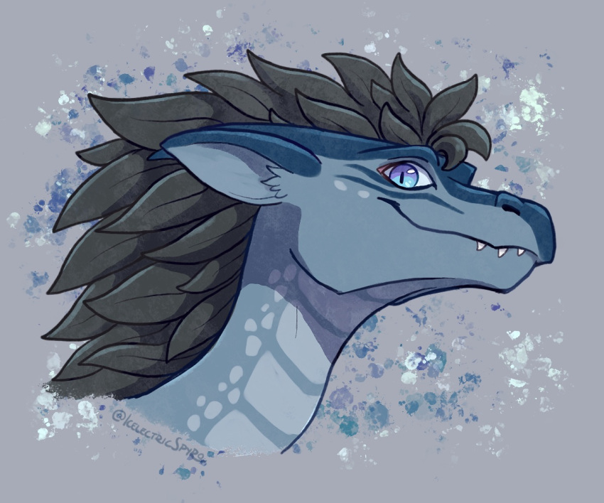 2021 6:5 ambiguous_form ambiguous_gender black_hair blue_eyes digital_media_(artwork) dragon hair headshot_portrait icelectricspyro looking_at_viewer mythological_creature mythological_scalie mythology portrait scalie simple_background smile smiles solo