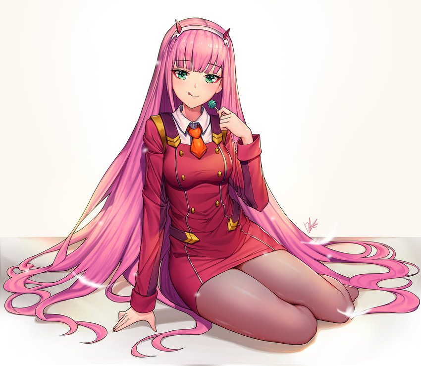 darling_in_the_franxx horns lee_seok_ho pantyhose signed uniform zero_two_(darling_in_the_franxx)