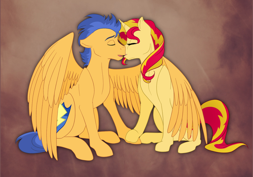 2014 2015 blonde_hair blue_hair brown_body brown_feathers canon_couple closed_eyes cutie_mark duo equestria_girls equid equine feathered_wings feathers female feral flash_sentry_(mlp) friendship_is_magic hair hasbro holding_hooves horn hug kissing llacky male mammal multicolored_hair my_little_pony mythological_creature mythological_equine mythology pegasus pillarbox red_hair romantic romantic_couple sitting sunset_shimmer_(eg) two_tone_hair unicorn wings