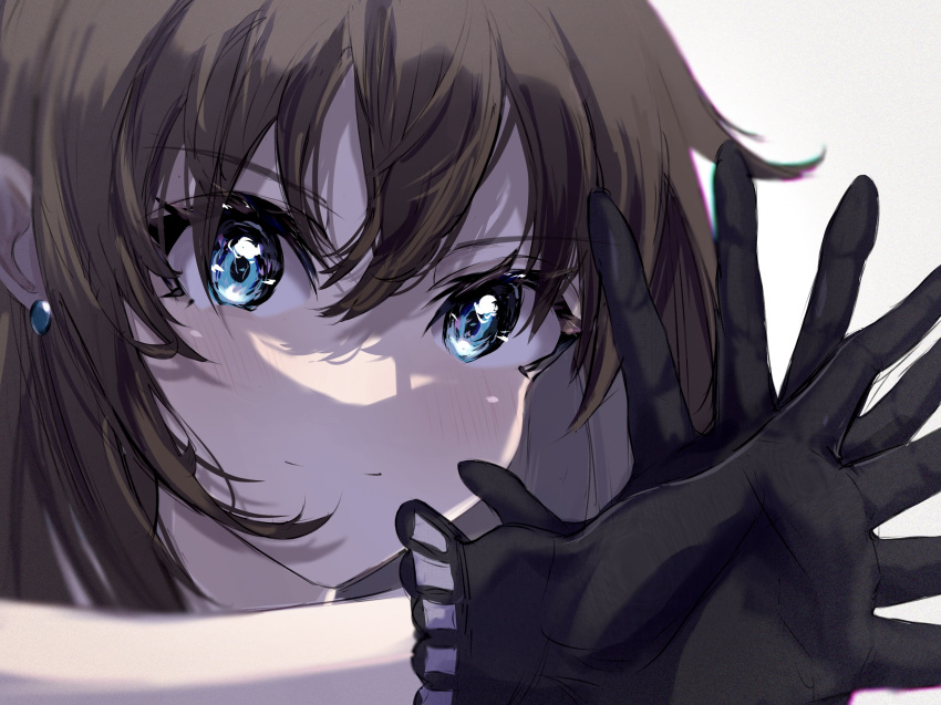 blue_eyes brown_hair close-up drop_earrings earrings female gloves hair_between_eyes highres jewelry lace lace_gloves love_live! love_live!_nijigasaki_high_school_idol_club n_aaa01 osaka_shizuku sidelocks solitude_rain_(love_live!)