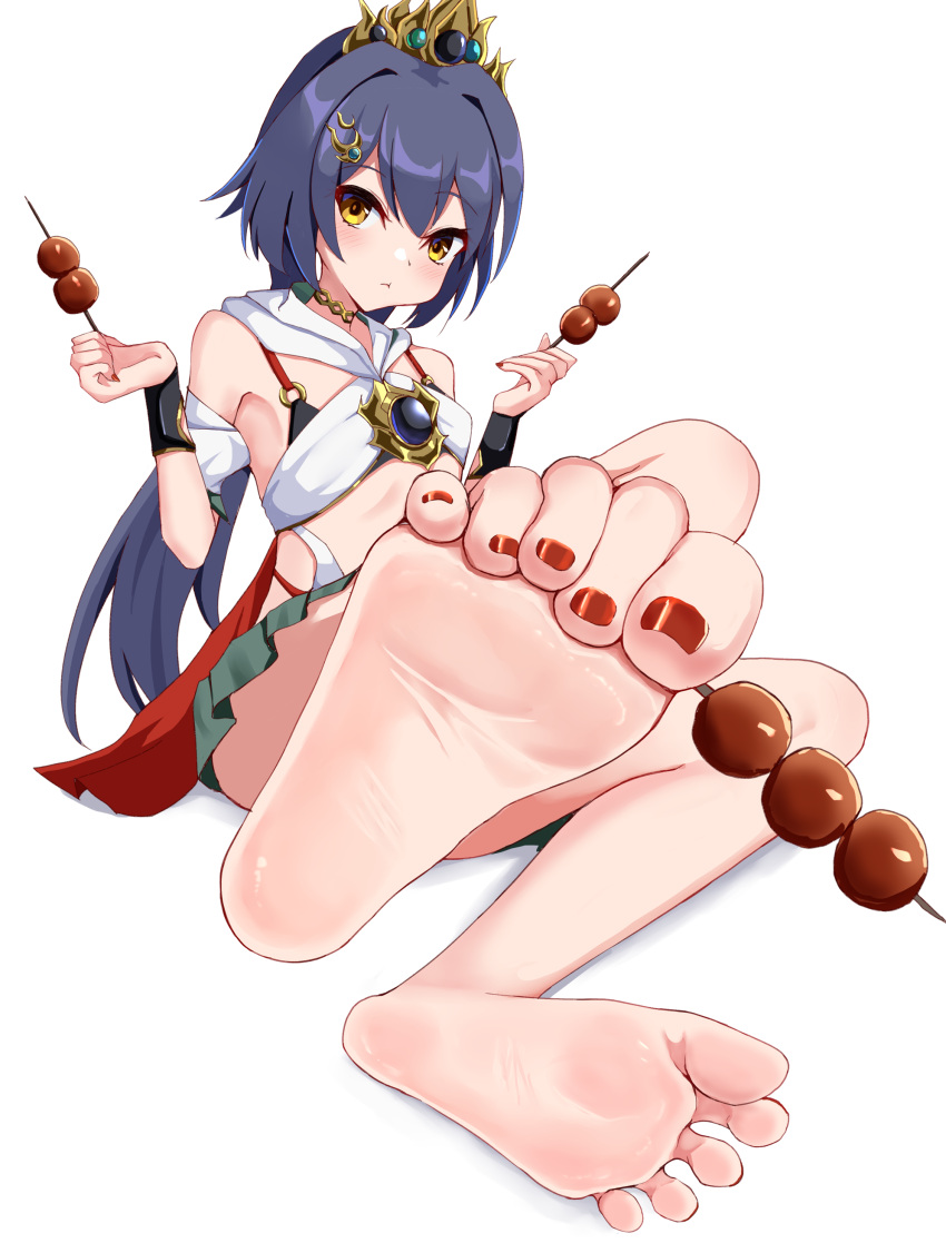 absurdres barefoot chinese_clothes feet food_on_toes foot_focus headpiece highres honkai:_star_rail honkai_(series) iberiko_(soinesitai) jewelry nail_polish pendant sitting soles toenail_polish toenails toes wrist_guards yunli_(honkai:_star_rail)