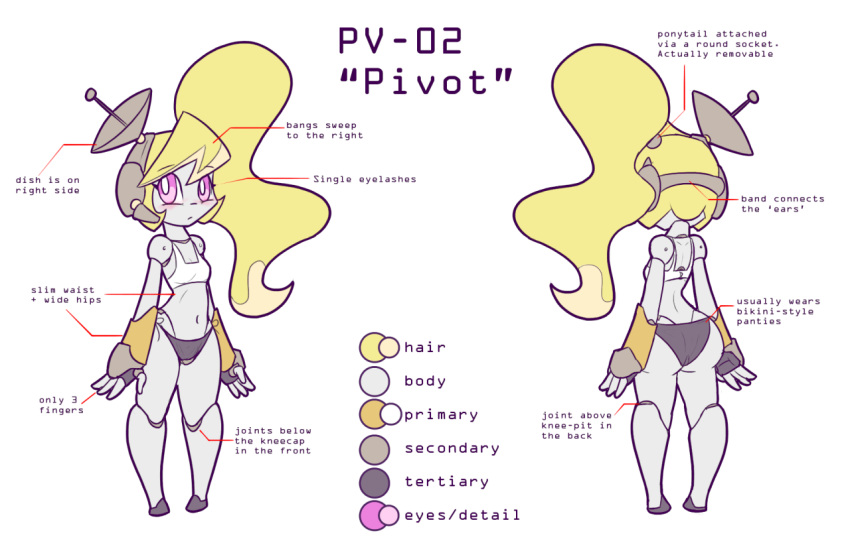 android blonde_hair blush cyborg model_sheet pink_eyes pivot pivot_(zedrin) pv-02_pivot robot satellite_antenna standing zedrin