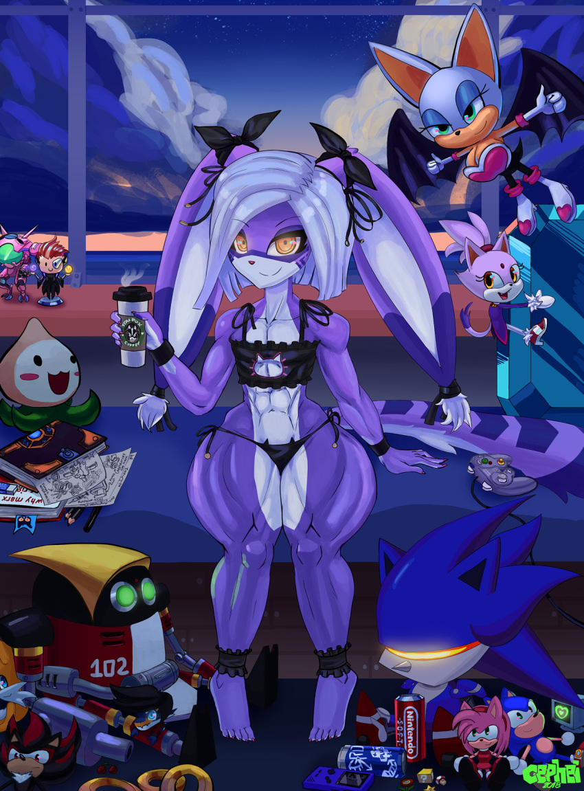 2018 5_toes ?_block abs accessory amy_rose android animal_plushie anthro barefoot bent_arm bent_legs beverage beverage_can big_breasts black_bra black_clothing black_underwear blaze_the_cat blizzard_entertainment block book bookmark bra brand_parody breasts can cat_ear_panties cat_keyhole_bra cat_lingerie cephei character_plushie claws cleavage_cutout clothed clothing cloud coffee coffee_cup console_on_ground container controller cord cup cutout d.va_(overwatch) detailed_background digital_media_(artwork) disposable_cup double_cherry e-series ear_accessory ear_ribbon electronics emerald_(gem) eulipotyphlan extended_arm extended_arms feet felid female figurine fire_flower flat_chested frilly frilly_bra frilly_clothing frilly_underwear fungus game_boy_color game_boy_color_console game_boy_family game_console game_controller gamecube gamecube_controller gem group hair handheld handheld_console heart_symbol hedgehog hedgehog_plushie hi_res holding_beverage holding_coffee_cup holding_container holding_cup holding_disposable_cup holding_object hybrid inanimate_object item_box item_box_(sonic) keyhole_bra keyhole_clothing keyhole_panties keyhole_underwear lagomorph layered_heart leporid lingerie logo logo_print looking_at_viewer machine mae_borowski mammal mario_bros mecha_sonic_mark_ii muscular muscular_female muscular_thighs mushroom naoki_(snao) night_in_the_woods nintendo nintendo_button_symbol nintendo_console nintendo_controller nintendo_logo number open_mouth overwatch panties pen pencil_(object) plushie power-up print_container rabbit raised_hand ring ring_(sonic) robot rouge_the_bat sega shadow_the_hedgehog short_hair sitting smile soda sonic_the_hedgehog sonic_the_hedgehog_(series) spread_arms spreading starbucks starman straight_legs string_bow string_hair_bow super_mario_3d_world super_mushroom tails thick_thighs toes training_bra underwear wide_hips wired_controller writing_utensil