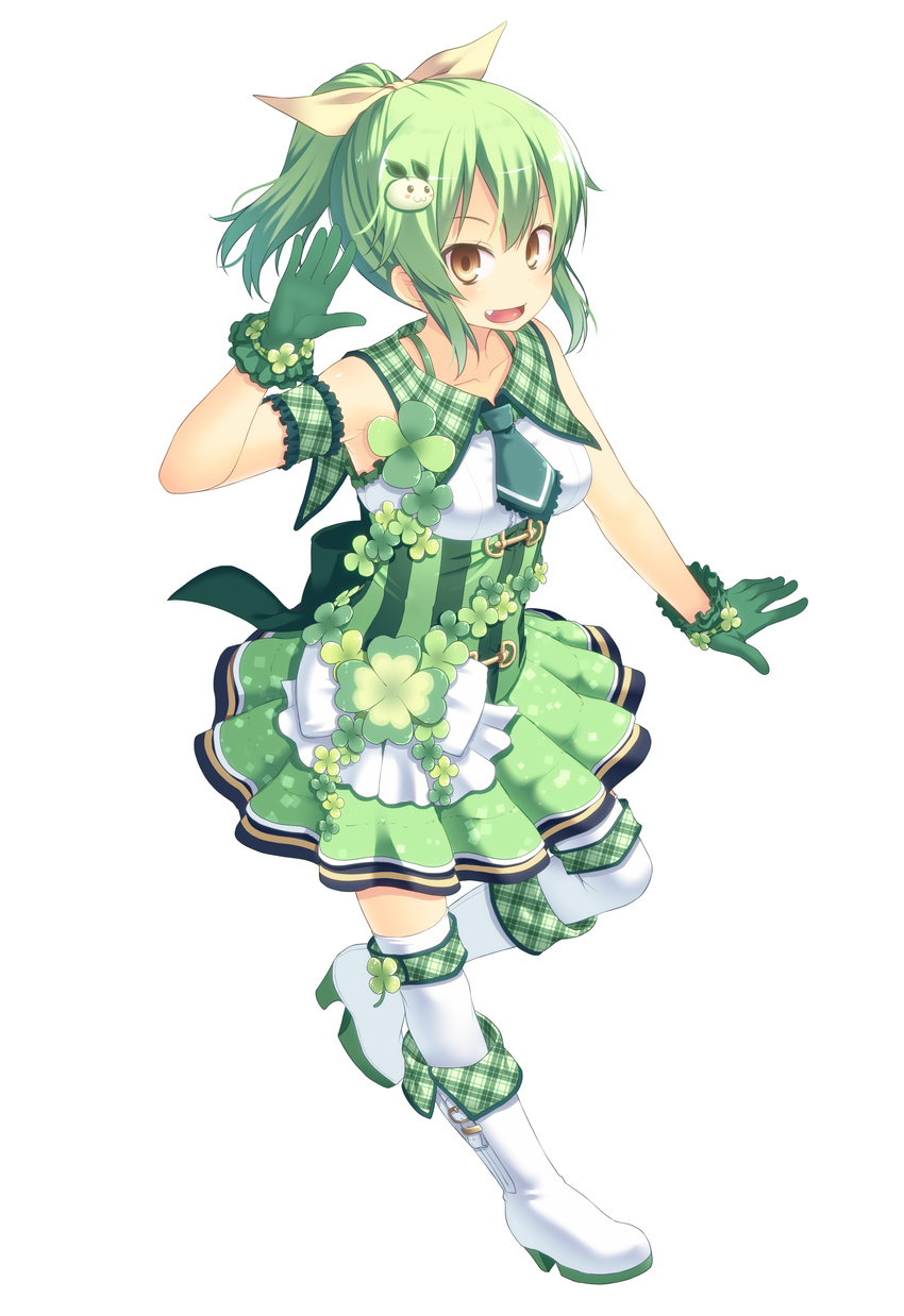 absurdres amamiya_minato bad_id bad_pixiv_id female gloves green_hair highres oerba_yun_fang original short_hair short_ponytail simple_background solo thighhighs white_background yellow_eyes