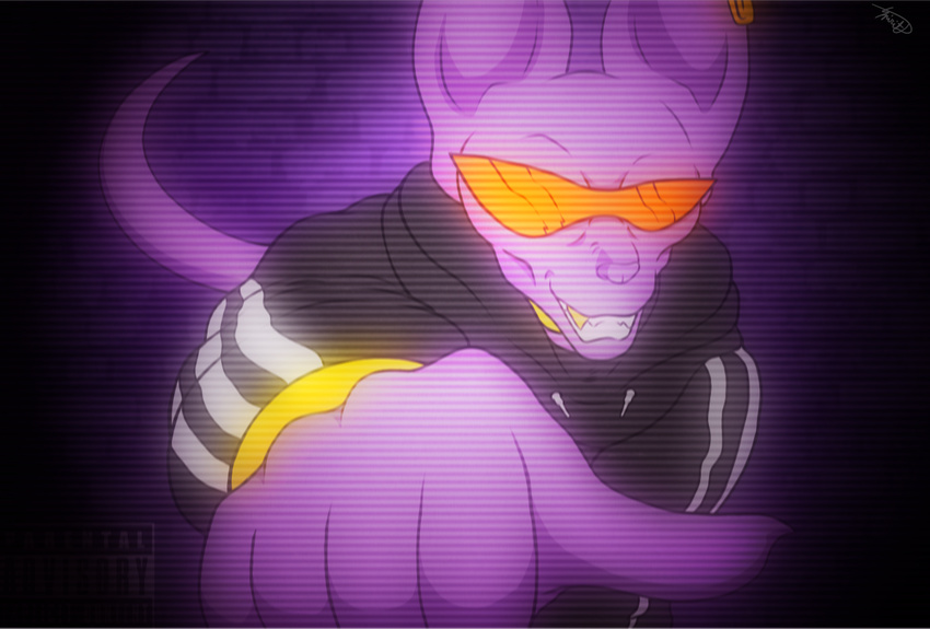 beerus clothing domestic_cat dragon_ball dragon_ball_super ear_piercing eyewear felid feline felis hairless hairless_cat hoodie male mammal muscular muscular_male piercing rap smile solo sphynx_(cat) spiritd sunglasses teeth topwear