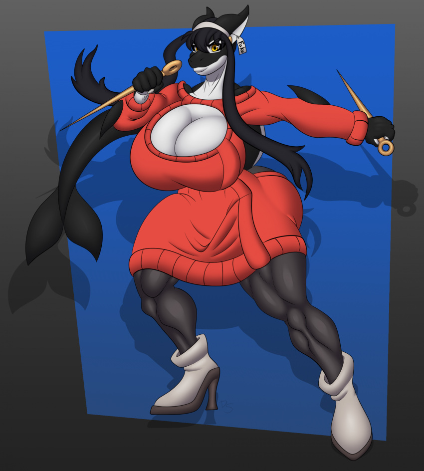 anthro ass big_breasts big_butt biped breasts cetacean cosplay darkshasion_(artist) dolphin female female_anthro hi_res mamma_orca mammal marine muscular oceanic_dolphin orca solo spy_x_family thick_thighs toothed_whale yor_forger