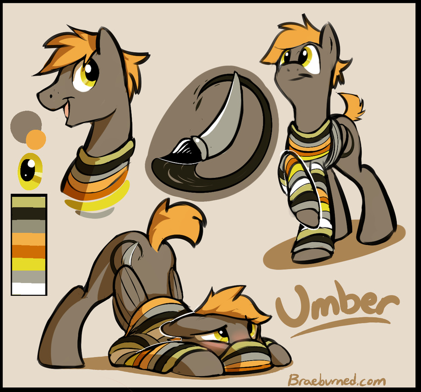 amber_eyes ass_up bent_over blush braeburned cutie_mark digital_media_(artwork) equid equine feathered_wings feathers feral fur grey_body grey_fur hair happy hasbro male mammal model_sheet my_little_pony mythological_creature mythological_equine mythology orange_hair pegasus shy simple_background solo umber wings