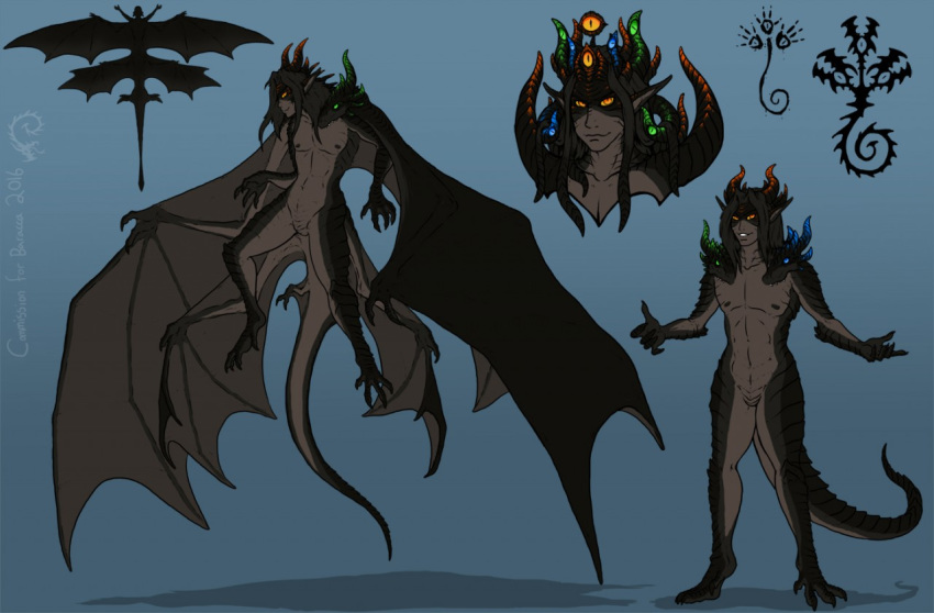 anthro baracca dragon fleatrollus horn male model_sheet multi_eye multi_wing multifur mythological_creature mythological_scalie mythology nude scalie solo tail wings