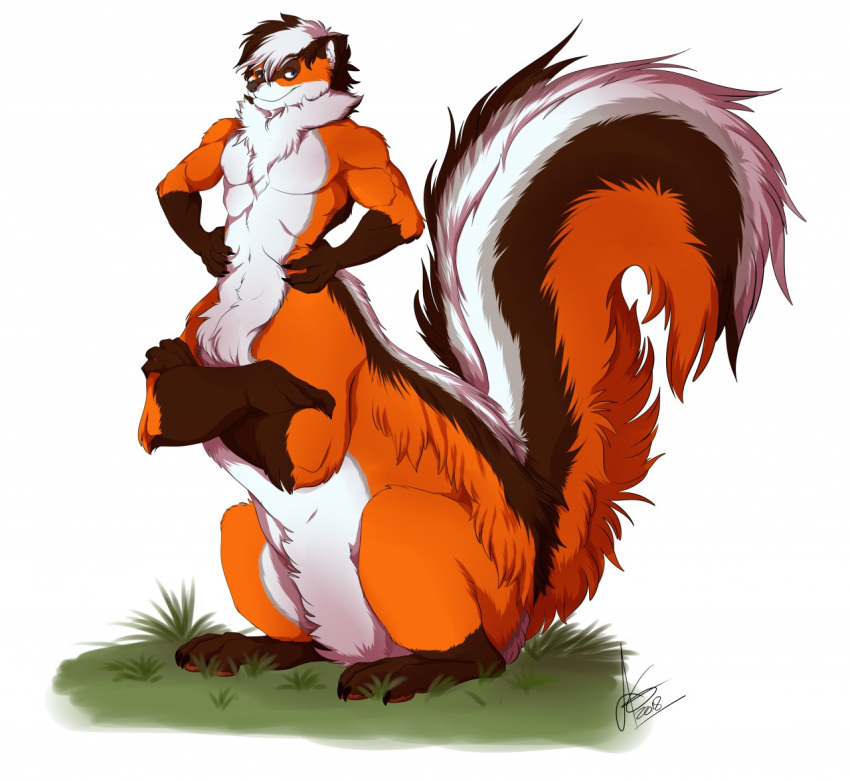 agropuer canid canid_taur canine canine_taur crossed_arms fox fox_taur fur grass hybrid male mammal mammal_taur mephitid mephitid_taur nietofox plant red_body red_fur skunk skunk_taur solo taur