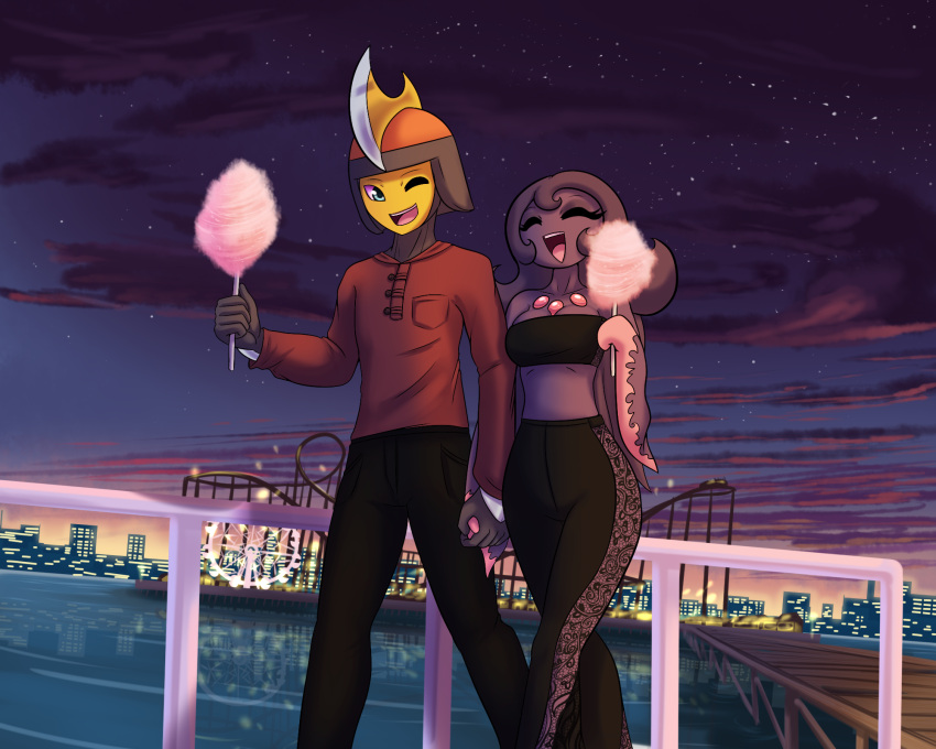 2019 5_fingers amusement_park amusement_ride anthro bellanette bisharp brian_(brad427) building candy city closed_eyes clothed clothing cloud cotton_candy date dessert digital_media_(artwork) duo eyebrows eyelashes eyeshadow female ferris_wheel fingers food generation_4_pokemon generation_5_pokemon glistening green_eyes hair hand_holding hi_res holding_food holding_object latiar looking_at_another makeup male mismagius night nintendo open_mouth open_smile outside pokemon pokemon_(species) pokemorph pupils reflection scenery sky smile standing star teeth tongue walking walkway water water_reflection white_sclera