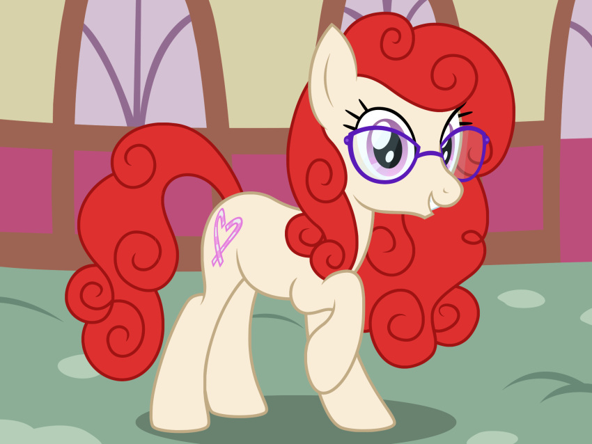 badumsquish black_eyeliner curled_hair curled_tail cutie_mark earth_pony equid equine eyeliner eyewear female feral friendship_is_magic glasses hair hasbro hi_res horse looking_at_viewer makeup mammal my_little_pony pony purple_eyes red_hair red_tail redesign redesigned smile tail twist_(mlp)