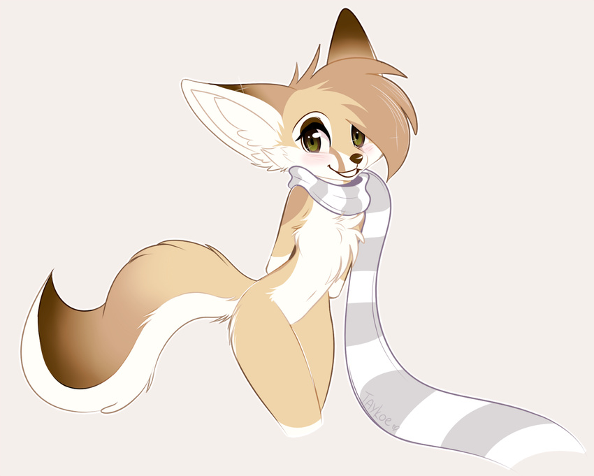 anthro canid canine female fennec_fox fox fur mammal scarf simple_background solo tan_body tan_fur taykoe true_fox white_background