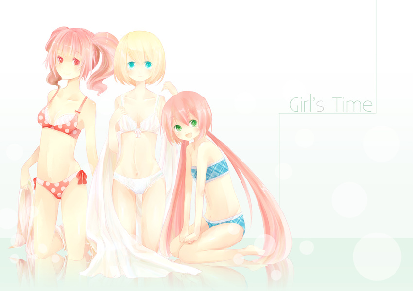 aka_tonbo_(lovetow) blonde_hair blue_eyes green_eyes long_hair panties pink_hair red_eyes short_hair tagme_(character) twintails underwear