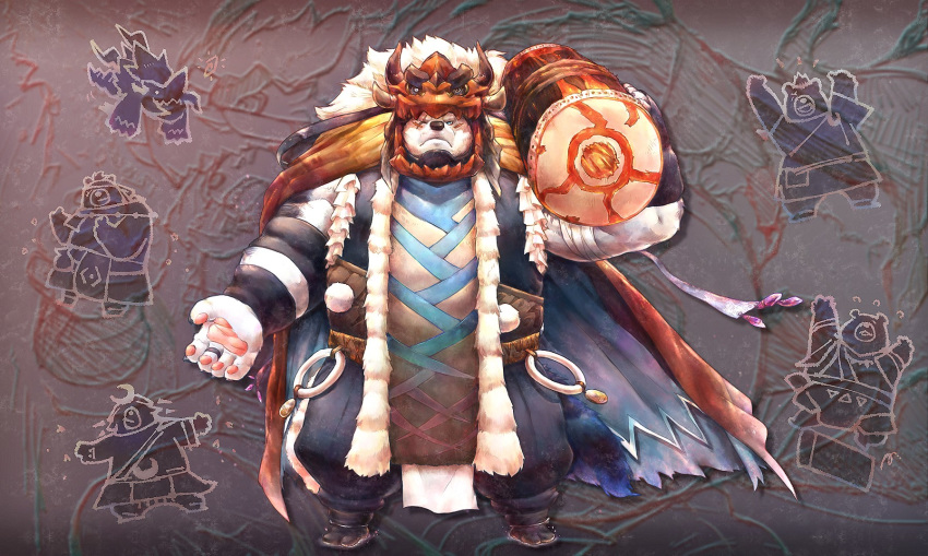 2020 5_fingers bear blue_eyes clothed clothing crushfang_(sdorica_sunset) dagger_(sdorica_sunset) eye_scar facial_scar fingers fur furygrowl golemwalt headgear hi_res humanoid_hands in_a_gamepxv male mammal pawpads polar_bear razorclaw_(sdorica_sunset) scar sdorica solo ursine white_body white_fur