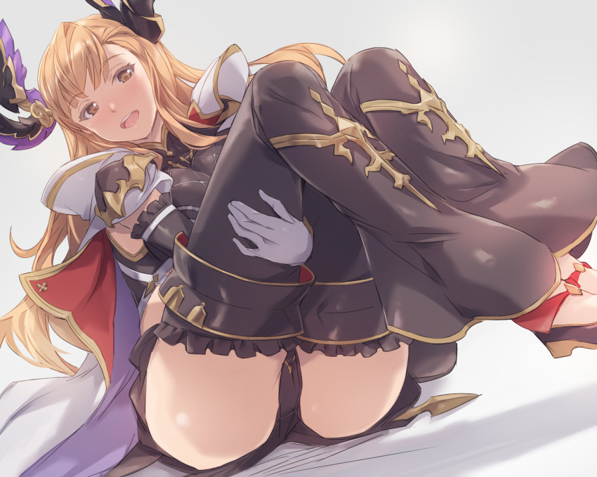 akira_(coffee_curry) brown_eyes brown_hair gloves granblue_fantasy horns long_hair song_(granblue_fantasy) thighhighs