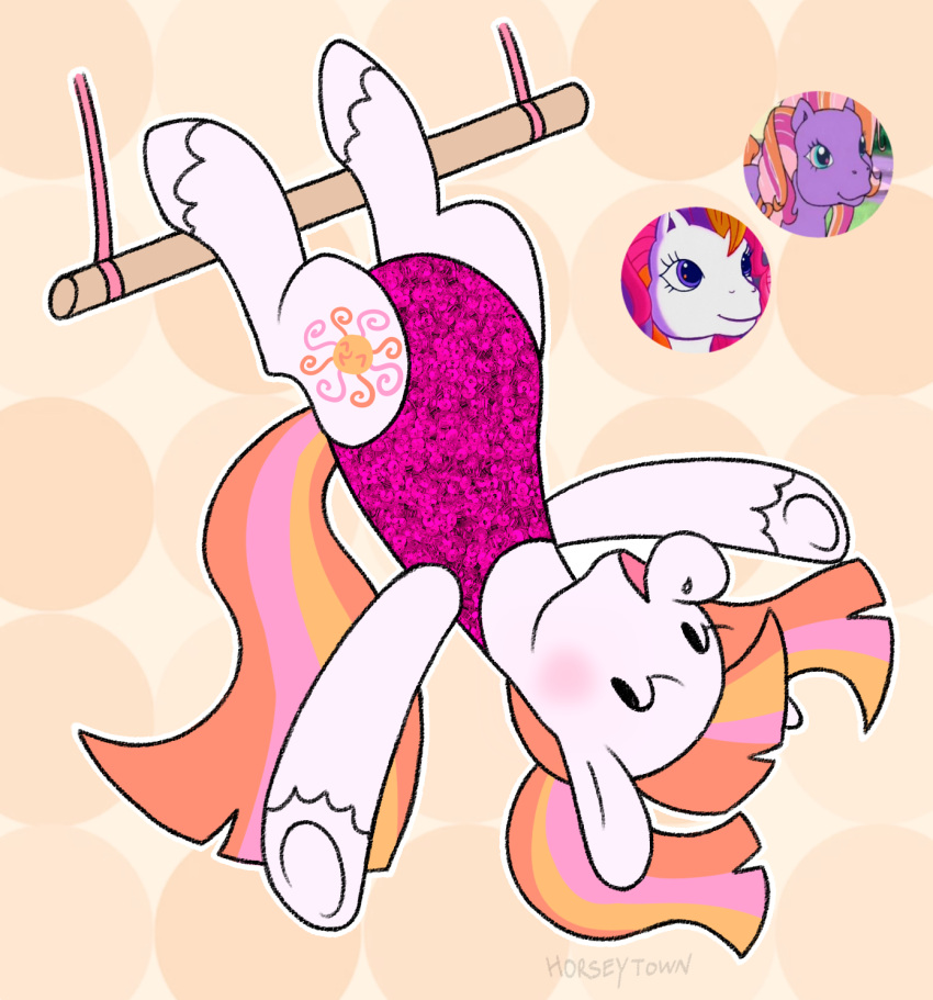 2021 acrobat acrobatics artist_name black_eyes blonde_mane blush closed_smile clothing cutie_mark digital_drawing_(artwork) digital_media_(artwork) dot_eyes earth_pony equid equine eyelashes fan_character feathering female female_feral feral flat_colors fur grass greengrizz group hasbro hi_res hooves horse leotard long_tail looking_at_viewer mammal mane mlp_g3 mouth_closed multicolored_mane multicolored_tail my_little_pony orange_mane orange_tail outline pink_clothing pink_leotard pink_mouth pink_tail plant pony purple_body purple_eyes purple_fur purple_mane quadruped simple_background smile smiling_at_viewer somersault_(evenoelle) sunny_daze_(mlp_g3) tail tan_background teal_eyes text trapeze trio twinkle_twirl_(mlp) twintails upside-down white_body white_fur white_hooves white_outline yellow_tail