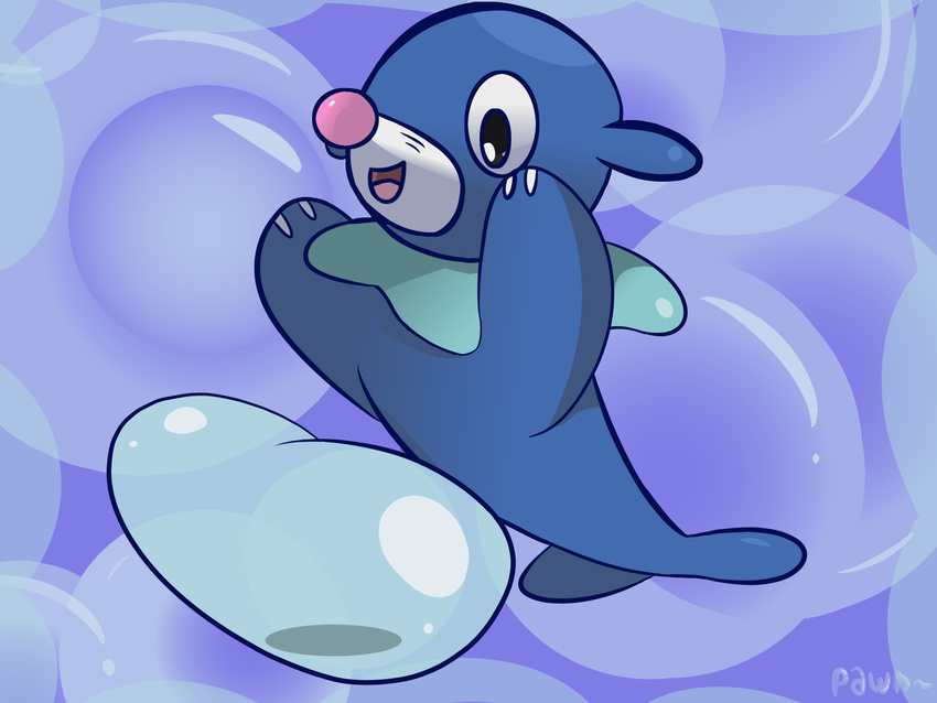 2016 4:3 ambiguous_gender bubble feral generation_7_pokemon hi_res mammal marine nintendo open_mouth pawn pinniped pokemon pokemon_(species) popplio simple_background solo