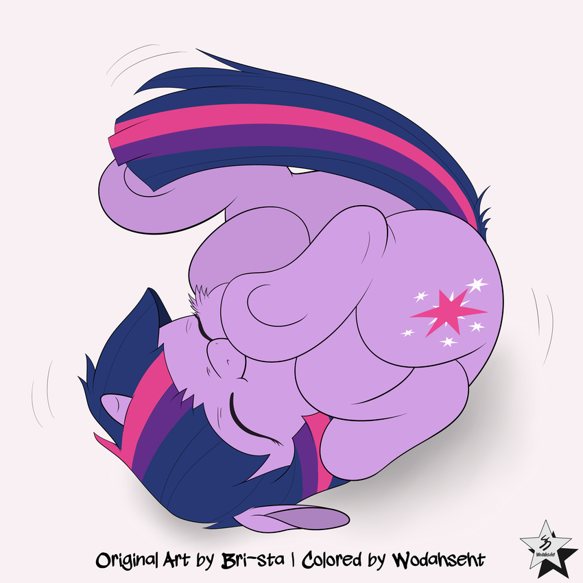 1:1 2015 absurd_res bri-sta closed_eyes cutie_mark english_text equid equine female feral friendship_is_magic fur hair hasbro hi_res horn mammal multicolored_hair my_little_pony mythological_creature mythological_equine mythology purple_body purple_fur purple_hair smile solo text twilight_sparkle_(mlp) two_tone_hair unicorn wodahseht