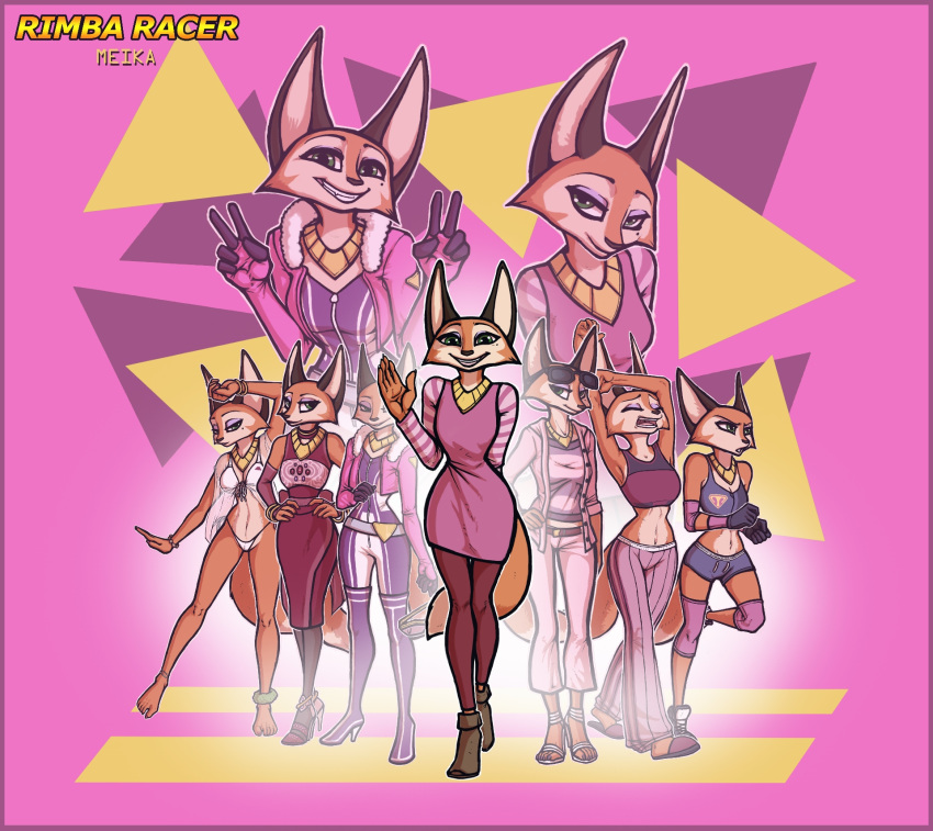 anthro canid canine clothing dress female fox glue_studios hi_res looking_at_viewer luraiokun mammal meika_(rimba_racer) multiple_poses pillarbox pose rimba_racer smile solo