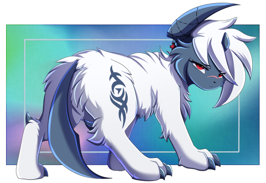 absol absurd_res claws female feral fluffy fur generation_3_pokemon hi_res horn jewelry necklace nintendo pokemon pokemon_(species) pridark red_eyes scar solo styx_(nyxcha) white_body white_fur