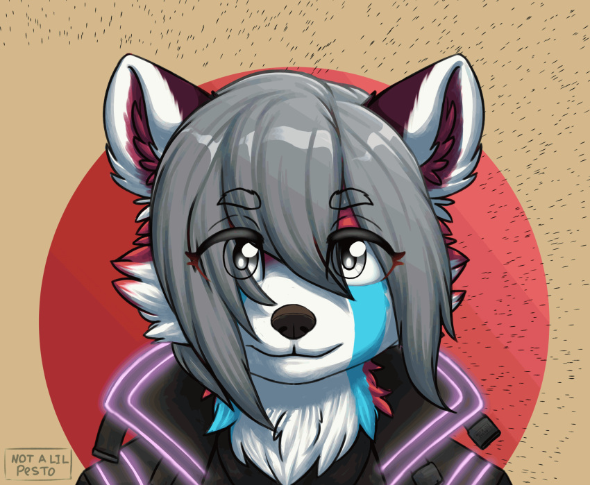 ailurid animated anthro blinking clothed clothing female fluffy_ears grey_eyes grey_hair hair hi_res highlights_(coloring) hoodie mammal mika_zixien neon_lights not_a_lil_pesto red_panda short_playtime silly solo text topwear