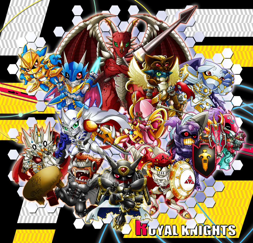 13boys alphamon angry armor bandai cafe chibi claws craniamon digimon digimon_story:_cyber_sleuth dragon dragon_wings duftmon dukemon dynasmon everyone examon fangs flying food full_armor gankoomon gold helmet ice_cream jesmon lance lordknightmon magnamon male_focus monster multiple_boys muscle no_humans omegamon polearm red_hair rose royal_knights shield sleipmon spear sword team ulforceveedramon v weapon wings wink