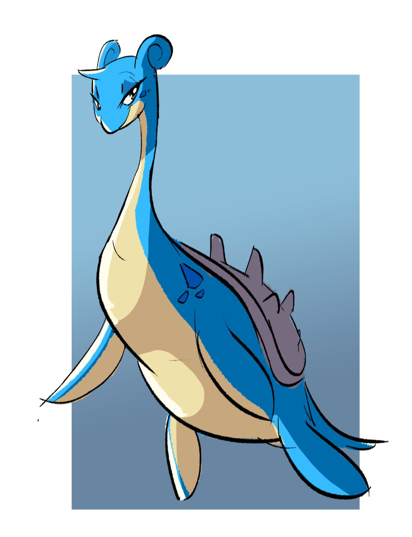 2024_pokemon_gigaleak big_ears blue_body blue_scales border female feral flippers generation_1_pokemon half-closed_eyes hi_res horn lapras marine narrowed_eyes nintendo pokemon pokemon_(species) scales scalie shell simple_background smile solo spikes tan_body tan_scales white_border windspan