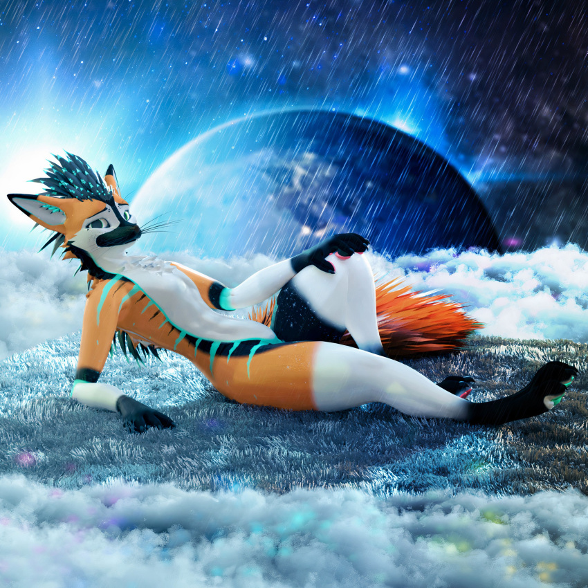 1:1 3d_(artwork) anthro blender_(artwork) canid canine canis chill cloud digital_media_(artwork) fan_character fantasy feet fur hair hi_res lewdyroom lill_espion looking_at_viewer lying male mammal paws relaxing rexouium sky solo space toes universe vrchat widescreen