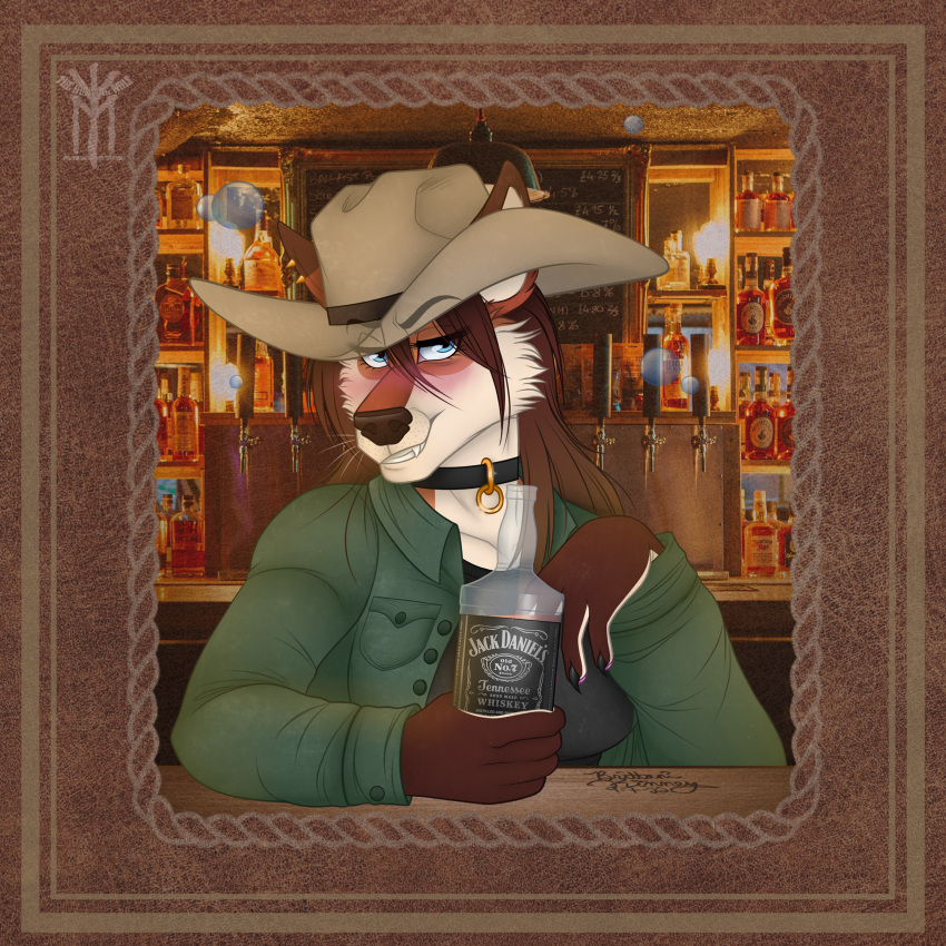 1:1 abby alcohol anthro beverage buzzed canid canine clothing cowboy daniels drunk female fox hat headgear headwear hi_res mammal solo substance_intoxication thehuntingwolf tipsy western whiskey yeehaw