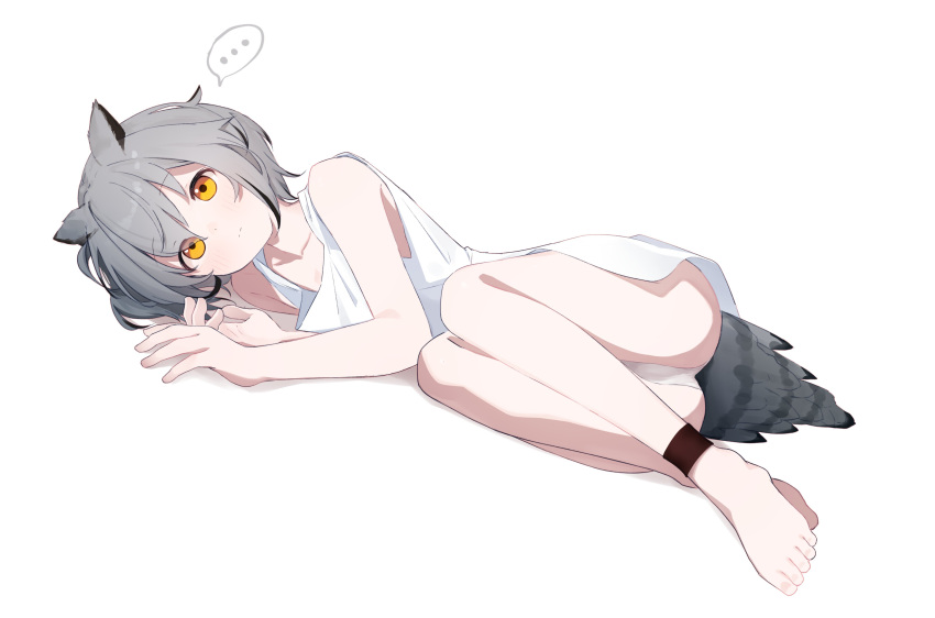 ... absurdres ass character_request copyright_request female grey_hair highres lying on_side owl_ears owl_girl owl_tail panties riya_(01214) underwear white_background white_panties yellow_eyes