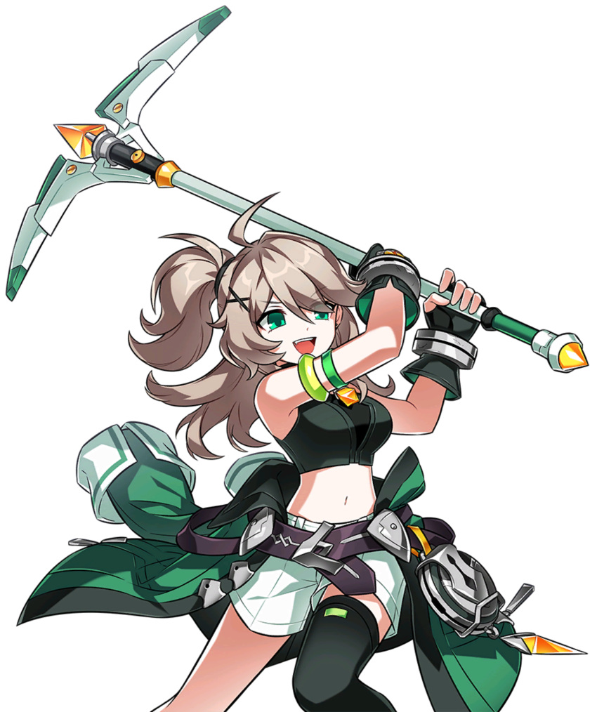 ahoge elsword female from_side green_eyes grey_hair highres lithia_beryl_(elsword) long_hair non-web_source official_art ponytail