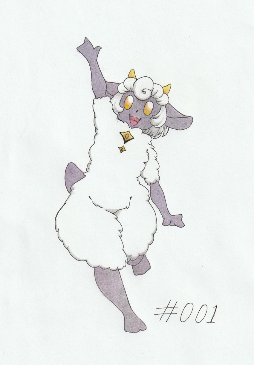 2024 2_horns ambiguous_anthro ambiguous_gender anthro anthrofied black_body black_ears black_tail black_text bovid caprine colored colored_pencil_(artwork) empty_eyes feet foxydraws front_view full-length_portrait fur gem gesture glistening glistening_eyes hair happy hi_res horn humanoid_feet id_number lamball mammal mitten_hands naturally_censored nude nude_ambiguous nude_anthro number open_mouth open_smile pal_(species) palworld pencil pink_tongue plantigrade pocketpair portrait scut_tail short_horn short_tail simple_background small_horn smile solo tail text thick_thighs tongue traditional_media_(artwork) waving waving_at_viewer white_background white_body white_fur white_hair white_wool wool_(fur) yellow_eyes yellow_gem yellow_horn