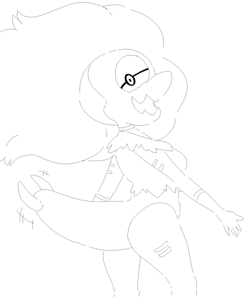 1_eye alien alien_humanoid avoid_posting beak black_and_white breasts cartoon_network centipeetle female gem_(species) hair hi_res hoshime humanoid looking_back monochrome monster monstrous_humanoid open_mouth smile solo steven_universe tail tail_motion tailwag