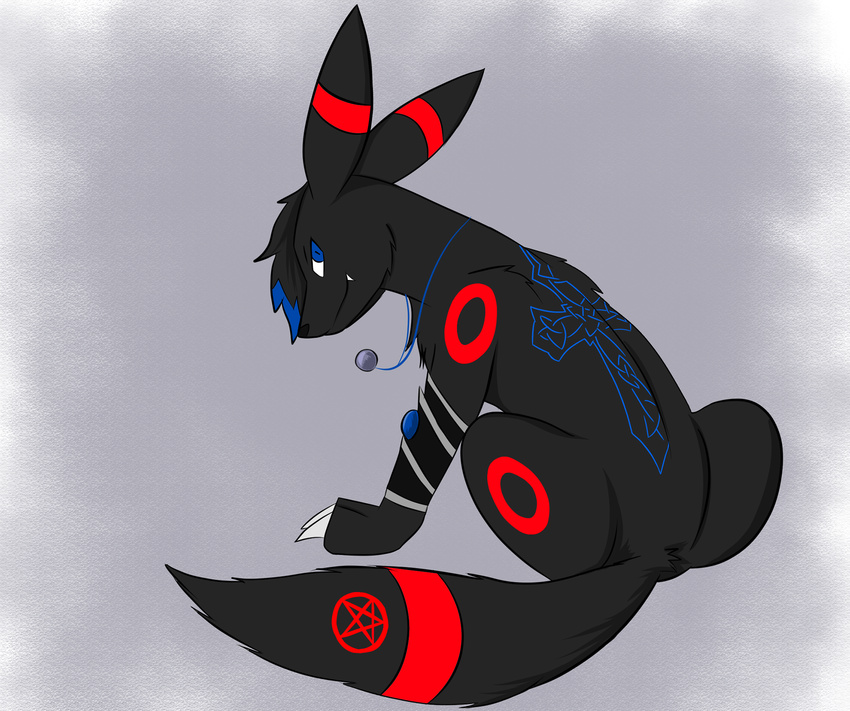 ambiguous_gender blue_eyes canid canine eeveelution fan_character feral generation_2_pokemon hi_res jewelry kuro-the-umbreon kuro_(disambiguation) mammal nintendo pokemon pokemon_(species) sitting solo umbreon zolunerro